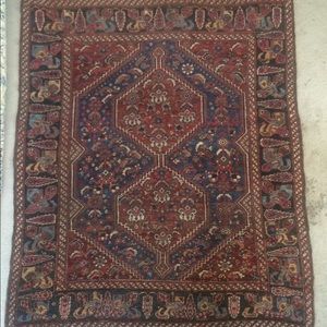 Antique hand knotted Persian tribal rug. 5'x6'